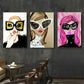 3pcs  Stylish Women with Large Fashion Glasses Wall Art Set Canvas Framed 40x60cm - High Quality Print 100% Australian Made Wall Canvas Ready to Hang