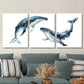3pcs Blue Nautical Marine Life Metal Print Ready to Hang Art
