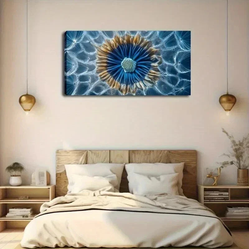 Minimalist Blue Golden Manda Wall Art Canvas Office Home Room Framed 120x60cm