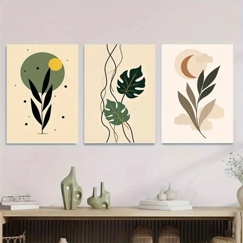 3pcs Modern Abstract Leaf Nature Botanical Wall Art Set Canvas Framed 40x60cm - High Quality Print 100% Australian Made Wall Canvas Ready to Hang