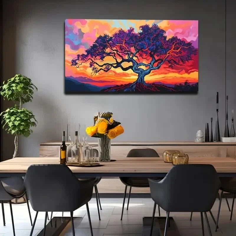 Vibrant Sunset Tree Effective Wall Art Canvas Office Home Room Framed 120x60cm