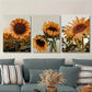 3pcs Nordic sunflower, dark sunflower blooms Metal Print Ready to Hang Art