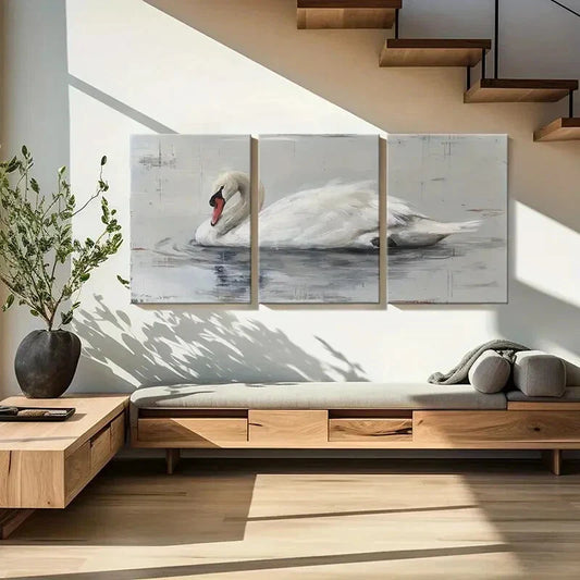 3pcs Elegant White Swan Metal Print Ready to Hang Art