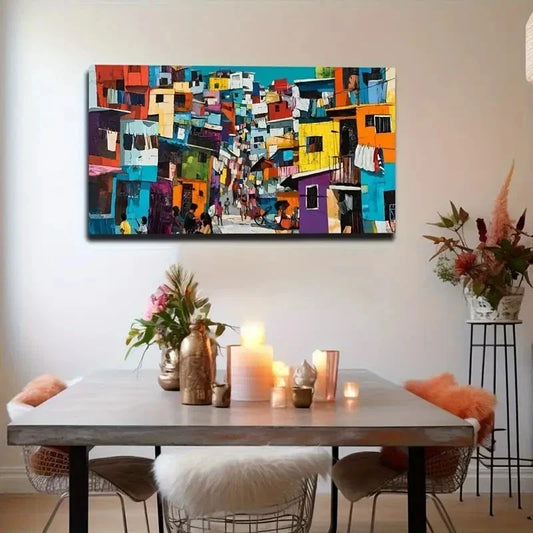 Vibrant Beachside House Wall Art Canvas Office Home Room Framed 80x45cm