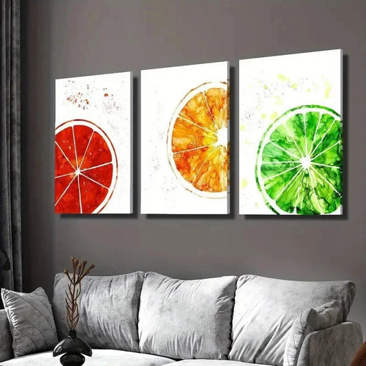 3pcs Bloody Oranges Fresh Green Lime Wall Art Set Canvas Framed 40x60cm - High Quality Print 100% Australian Made Wall Canvas Ready to Hang