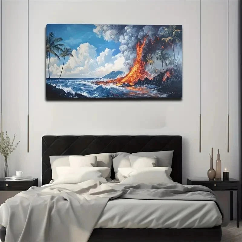 Spectacular Volcanic Eruption Wall Art Canvas Office Home Room Framed 120x60cm