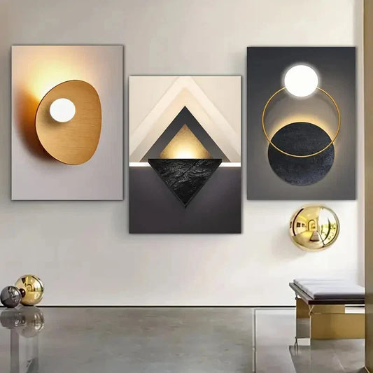 3pcs  Abstract Modern Geometric Metal Print Ready to Hang Art