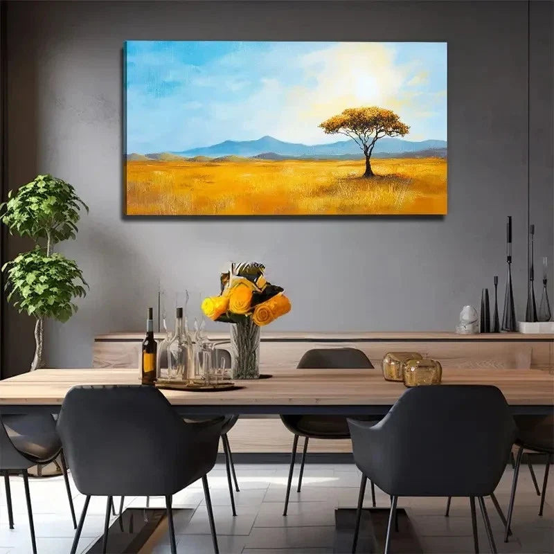 Serene Landscape With Lone Tree Wall Art Canvas Office Home Room Framed 80x45cm