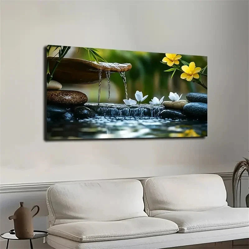 Serene Yellow Flowers & Greener Wall Art Canvas Office Home Room Framed 120x60cm