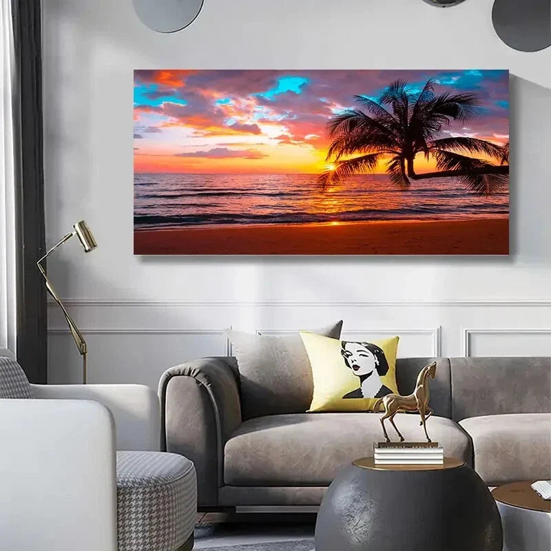 Coconut Sunset Seaside Wall Art wall canvas office home room framed 120x60cm