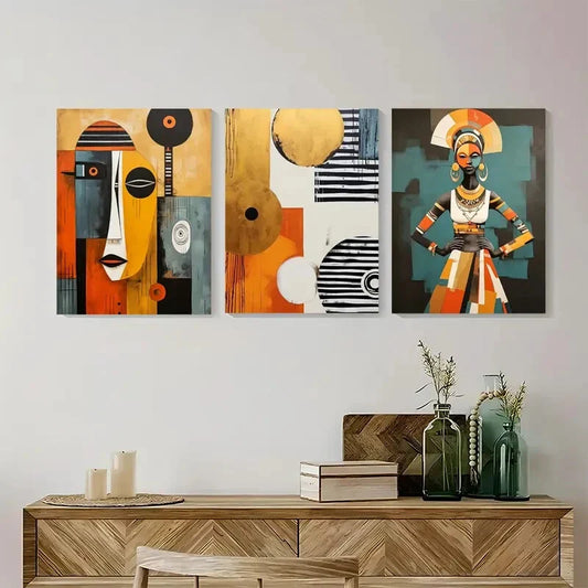 3pcs Modern African American Boho Metal Print Ready to Hang Art