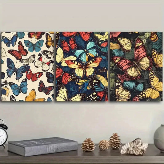 3pcs Vintage illustration of butterflies Metal Print Ready to Hang Art