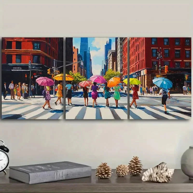 3pcs  The vibrant streets of New York City Wall Art Set Canvas Framed 40x60cm - High Quality Print 100% Australian Made Wall Canvas Ready to Hang