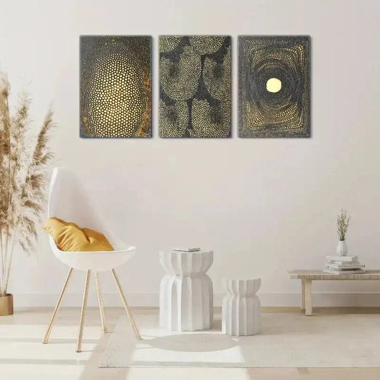 3pcs , Golden dots decorative poster, abstract art Metal Print Ready to Hang Art