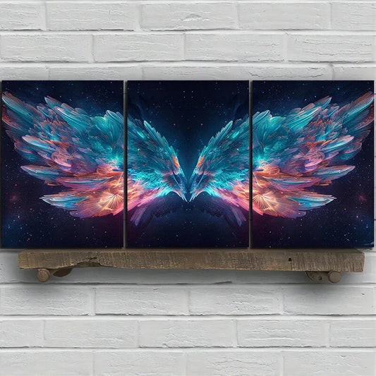 3pcs Decorative Wings Pink Blue & Golden Metal Print Ready to Hang Art