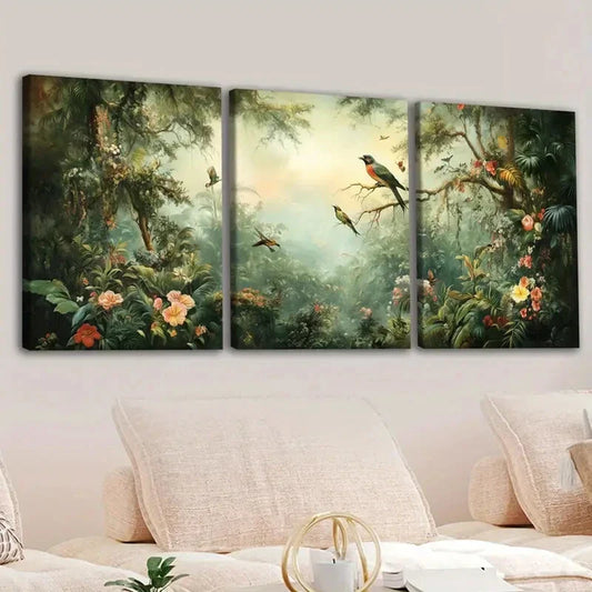 3pcs Animals Abstract Flowers And Birds Plants Wall Art Set Canvas Framed 40x60cm - High Quality Print 100% Australian Made Wall Canvas Ready to Hang