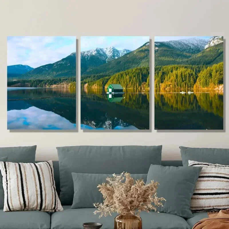 3pcs Canada Lake Reflecting Natural Mountain Metal Print Ready to Hang Art
