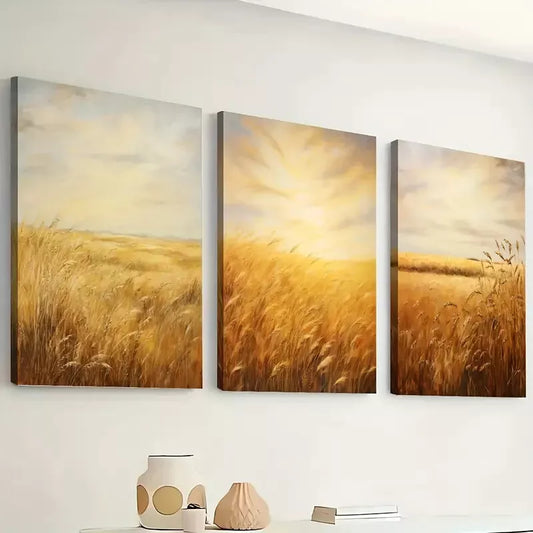 3pcs  Golden wheat fields, harvest farm country Wall Art Set Canvas Framed 40x60cm - High Quality Print 100% Australian Made Wall Canvas Ready to Hang