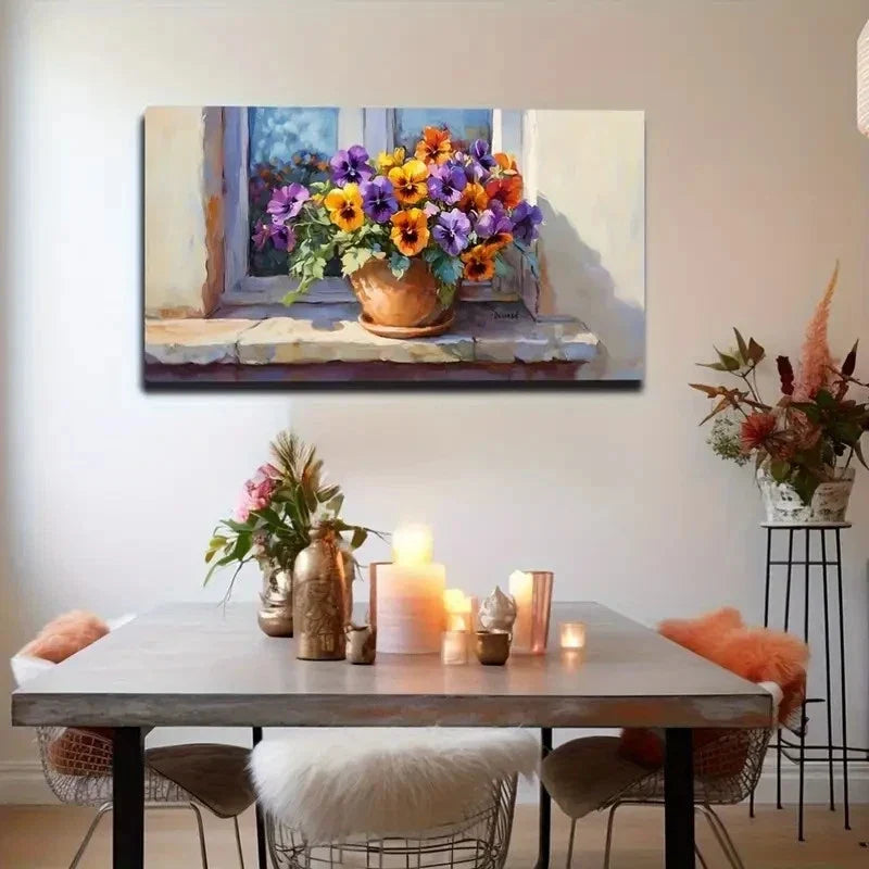 Vibrant Colorful Flowers Vase Wall Art Canvas Office Home Room Framed 120x60cm