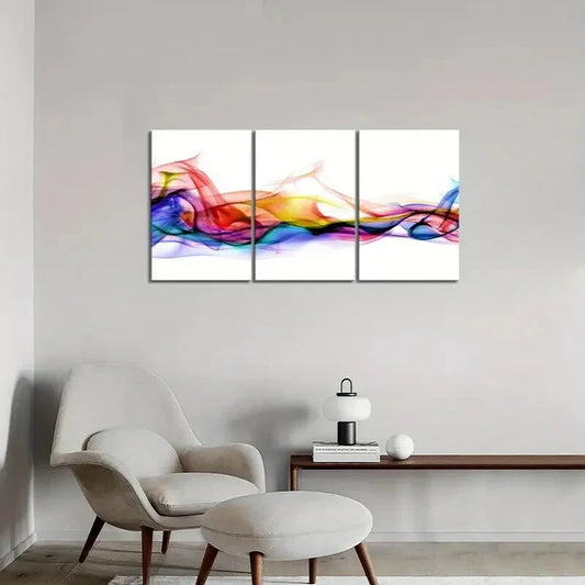 3pcs Fresh Look Color Abstract Smoke Metal Print Ready to Hang Art