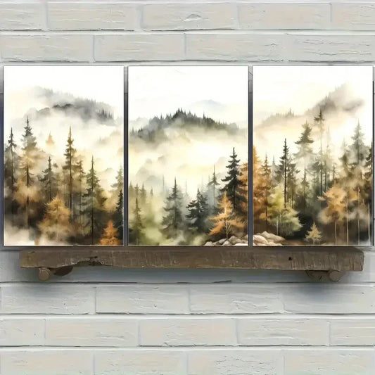 3pcs Highlights of Distant Mountains Trees Cloud Metal Print Ready to Hang Art