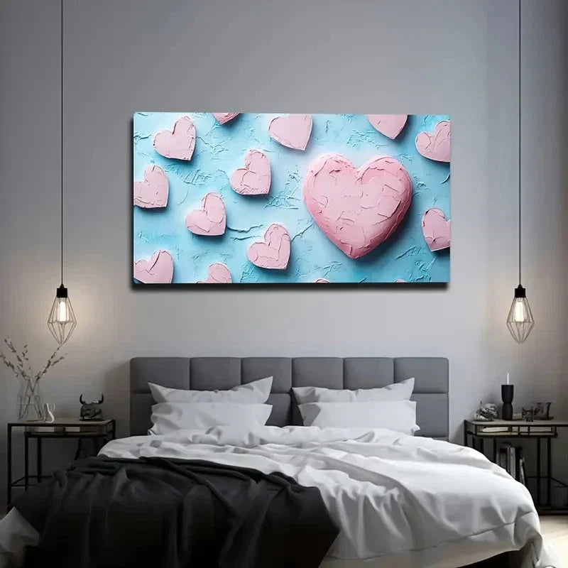 Pink Heart Pattern Love & Wall Art Canvas Office Home Room Framed 120x60cm