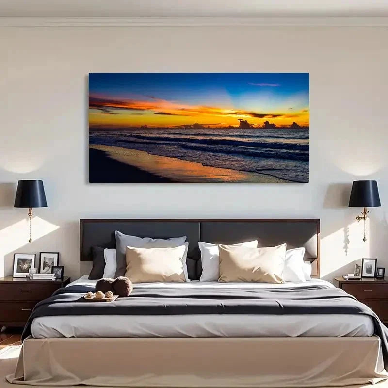 Vibrant Dawn/Dusk Scenery Wall Art Canvas Office Home Room Framed 120x60cm