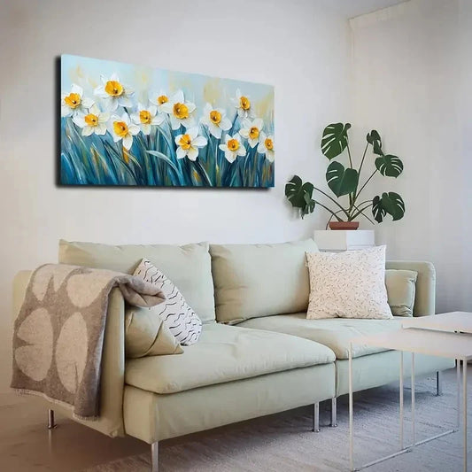 Bohemian Style White Daffodils Wall Art canvas office home room framed 120x60cm