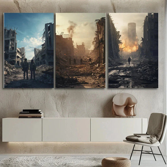 3pcs Modern City Ruins Murals Metal Print Ready to Hang Art