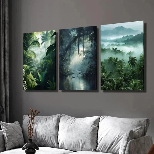 3pcs Natural Tropical Forest Decoration Wall Art Set Canvas Framed 40x60cm - High Quality Print 100% Australian Made Wall Canvas Ready to Hang