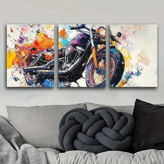 3pcs Abstract Oil Motorcycle Colorful Perfect Wall Art Set Canvas Framed 40x60cm - High Quality Print 100% Australian Made Wall Canvas Ready to Hang