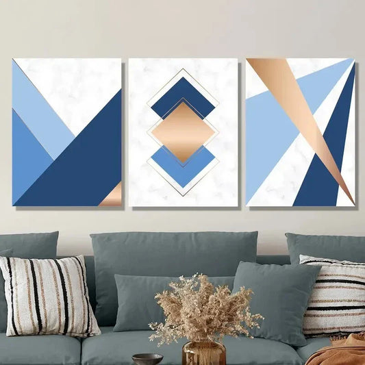 3pcs Classic Geometric Abstract Design Metal Print Ready to Hang Art