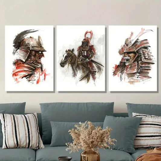 3pcs Samurai Watercolor , Fully Armed Warrior Metal Print Ready to Hang Art