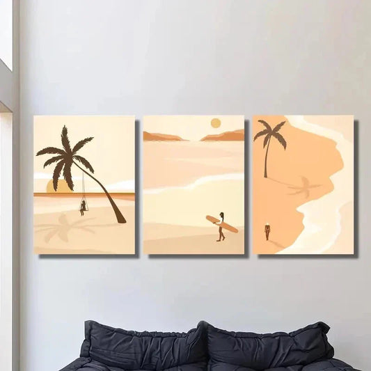 3pcs Abstract seaside landscape illustration Metal Print Ready to Hang Art