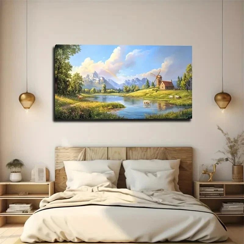 Dutch Countryside Landscape Wall Art Canvas Office Home Room Framed 80x45cm