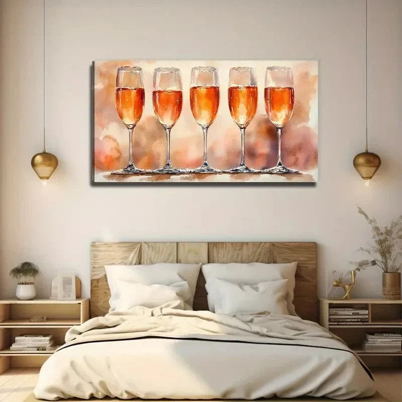 Five Glasses Of Champagne Wall Art Canvas Office Home Room Framed 120x60cm