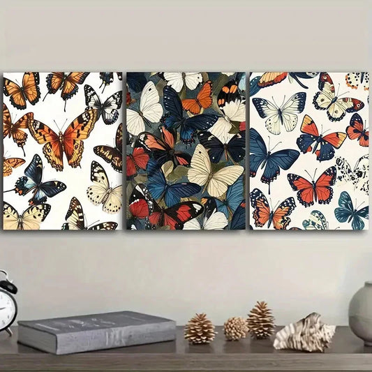 3pcs Vintage illustration of butterflies Metal Print Ready to Hang Art