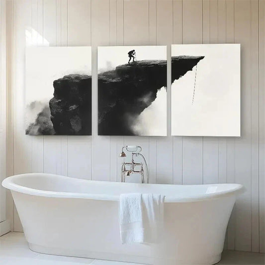 3pcs Solo Climber on Cliff Edge High Perfect Wall Art Set Canvas Framed 40x60cm - High Quality Print 100% Australian Made Wall Canvas Ready to Hang