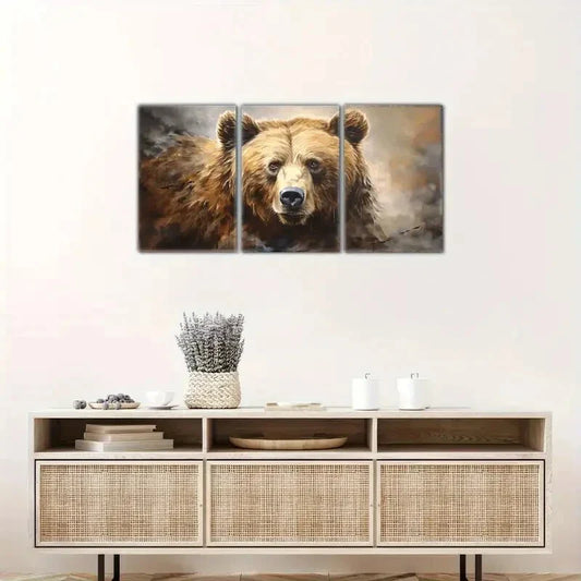 3pcs Modern Abstract Bear Portrait Wall Art Sleek Metal Print Ready to Hang Art