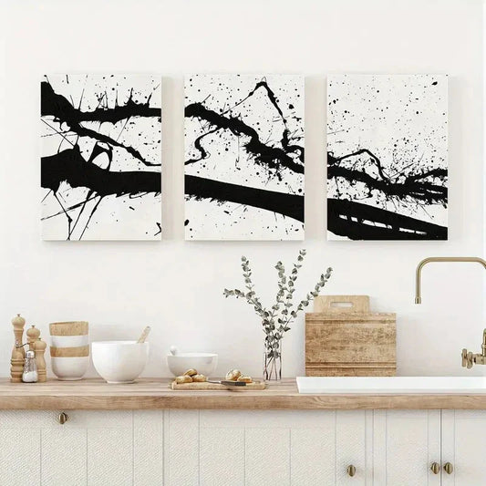 3pcs Black and White Splash Metal Print Ready to Hang Art