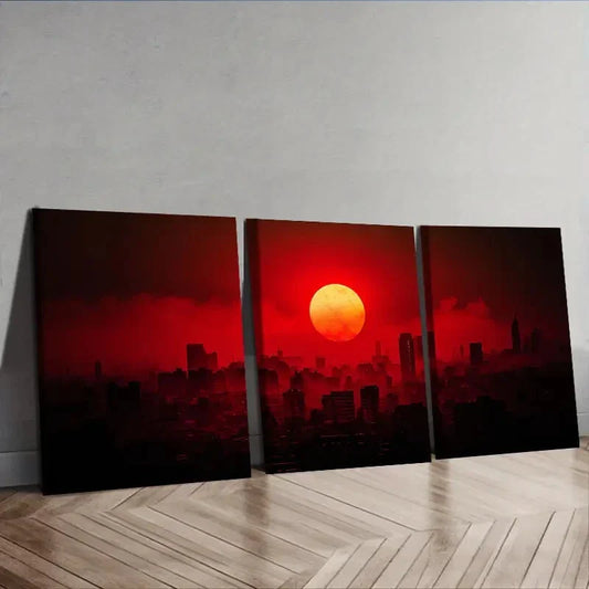3pcs The moon over the city Wall Art Set Canvas Framed 40x60cm - High Quality Print 100% Australian Made Wall Canvas Ready to Hang