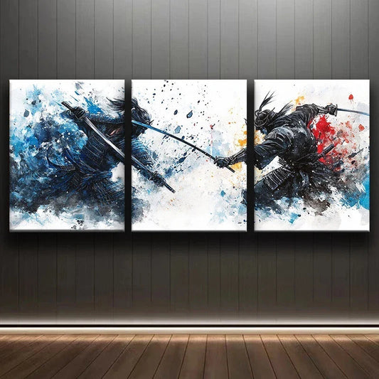 3pcs Red & Blue Armor Fantasy Metal Print Ready to Hang Art