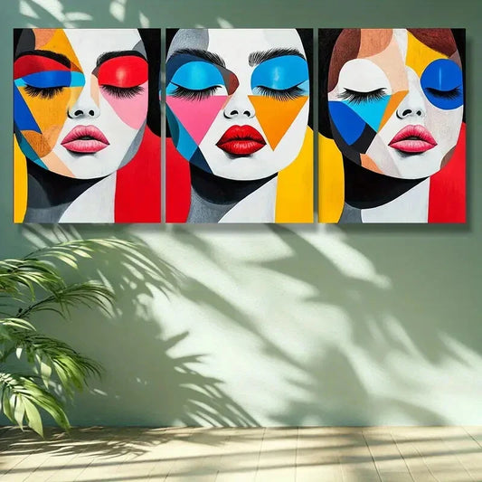 3pcs  The girl in makeup, Classic Decor Metal Print Ready to Hang Art