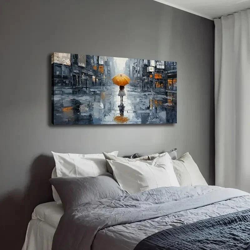 Little Girl Yellow Umbrella Wall Art Canvas Office Home Room Framed 120x60cm