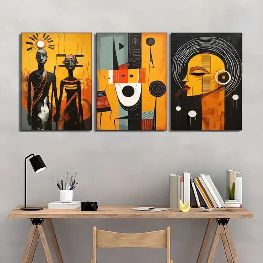 3pcs Display African Ethnic Murals, Abstract Metal Print Ready to Hang Art