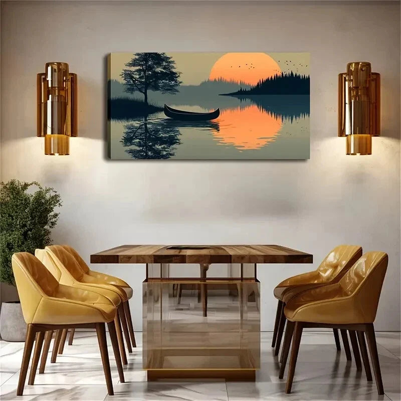 Minimalist Modern Serene Lake Wall Art Canvas Office Home Room Framed 80x45cm
