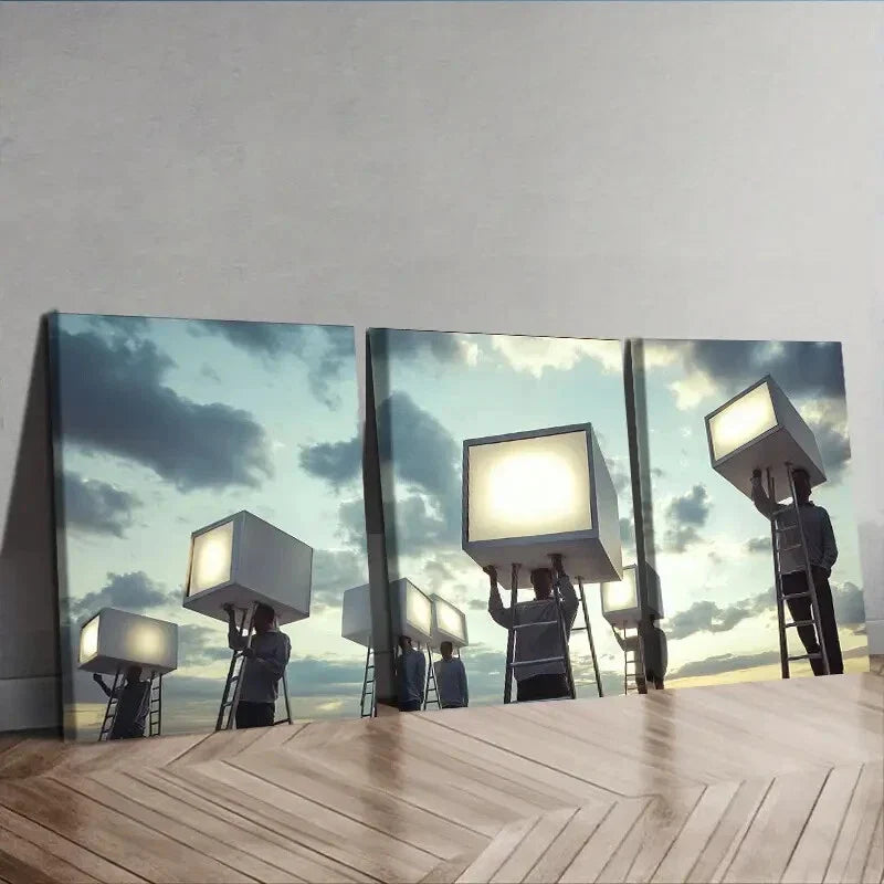 3pcs Modern Film Set Design with Lifting Lights Wall Art Set Canvas Framed 40x60cm - High Quality Print 100% Australian Made Wall Canvas Ready to Hang