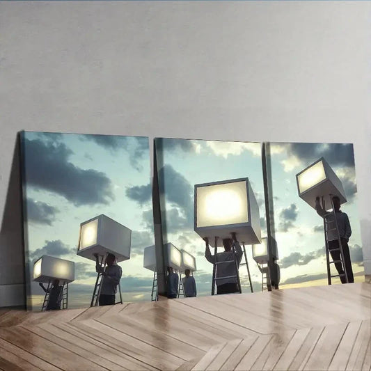 3pcs Modern Film Set Design with Lifting Lights Wall Art Set Canvas Framed 40x60cm - High Quality Print 100% Australian Made Wall Canvas Ready to Hang