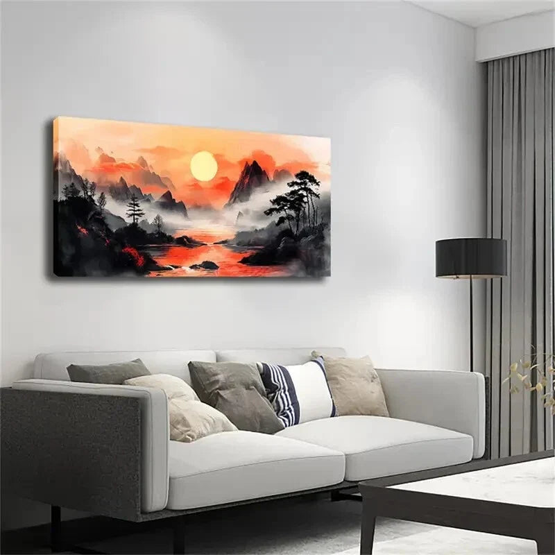 Sunset On The Calm Water Shine Wall Art Canvas Office Home Room Framed 120x60cm