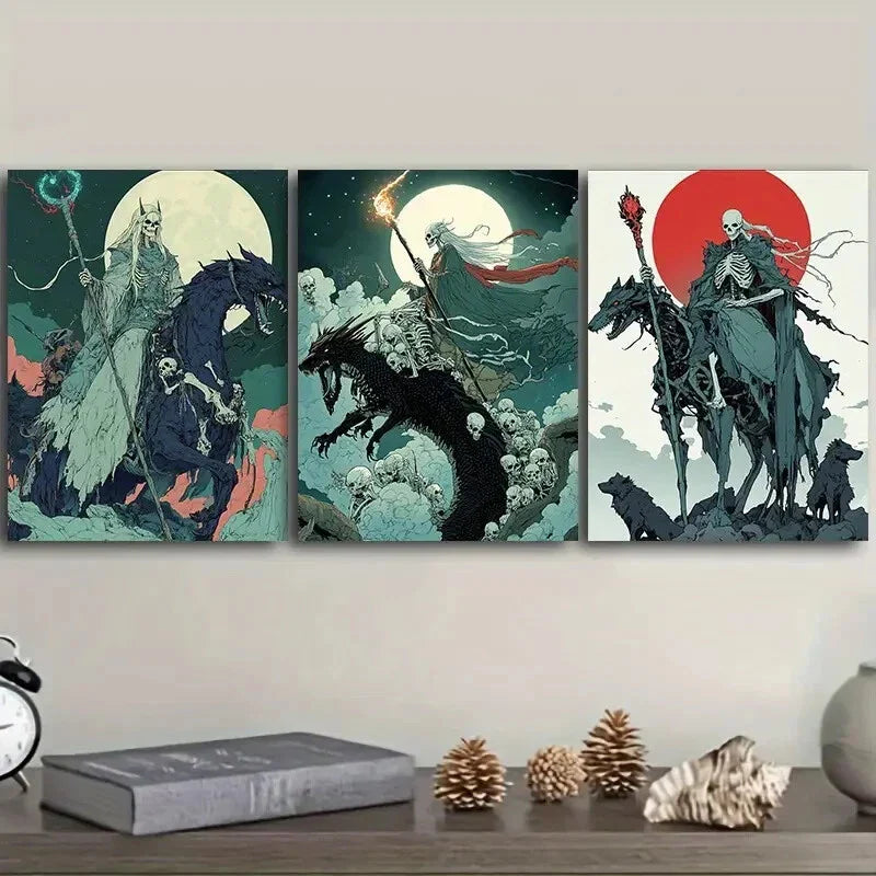 3pcs The Queen of Death, Wall Art Set Canvas Framed 40x60cm - High Quality Print 100% Australian Made Wall Canvas Ready to Hang
